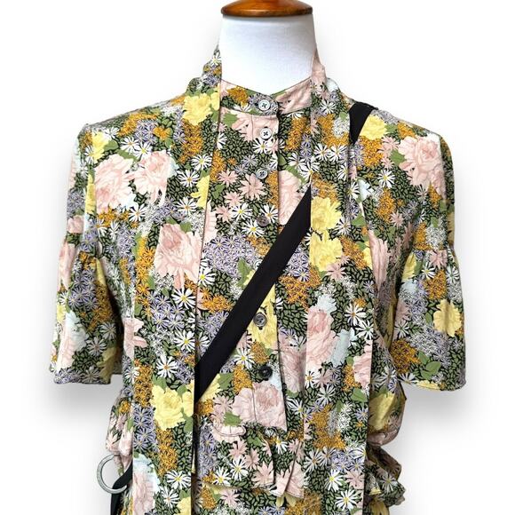 Rokh Womens Slit Frill Dress Multicolor Floral Short Sleeve Asymmetric S… - Picture 6 of 13